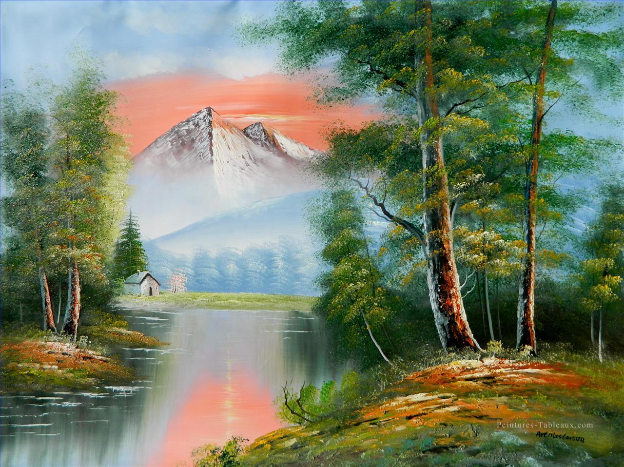 Scenic Montagne Afterglow Style de Bob Ross Peintures à l'huile